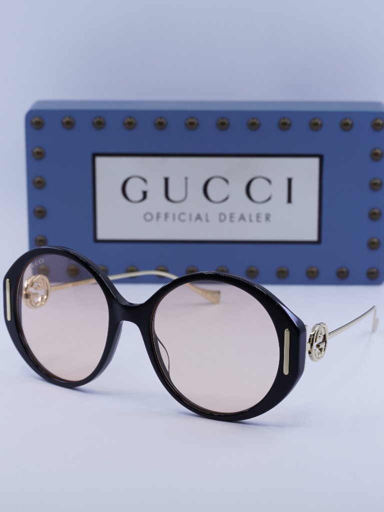 Gucci Gg1202s 002 Round Sunglasses -Black/Gold / Gold Pink